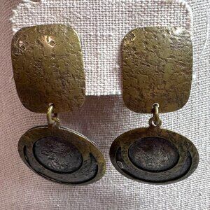 Marjorie Baer SF Modernist Mixed Metals Dangle Clip Back Earrings Signed Vintage
